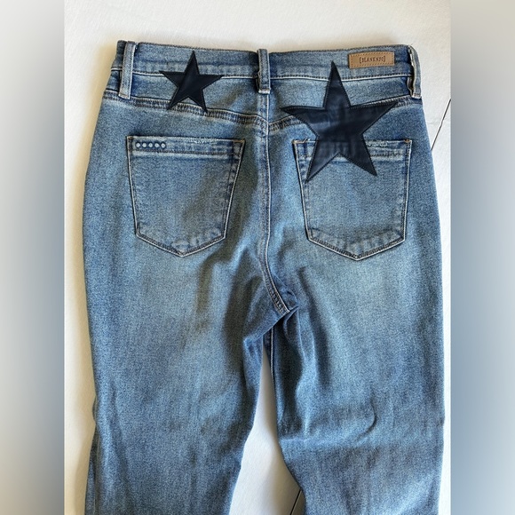 BlankNYC High-Rise “Madison Crop” Denim w/ Leather Navy Blue Star Detail Size 27 - Picture 4 of 6